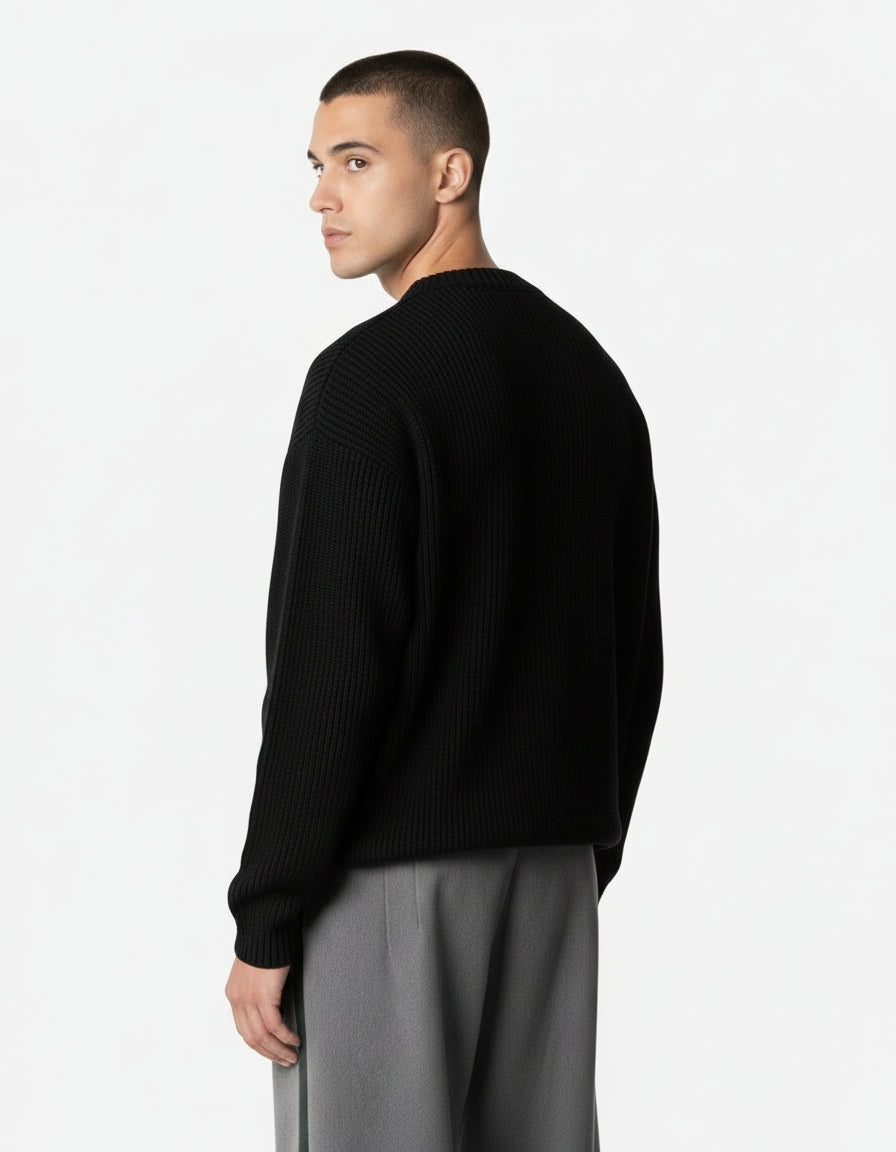 Tradon Knitted Cotton Sweater | Black